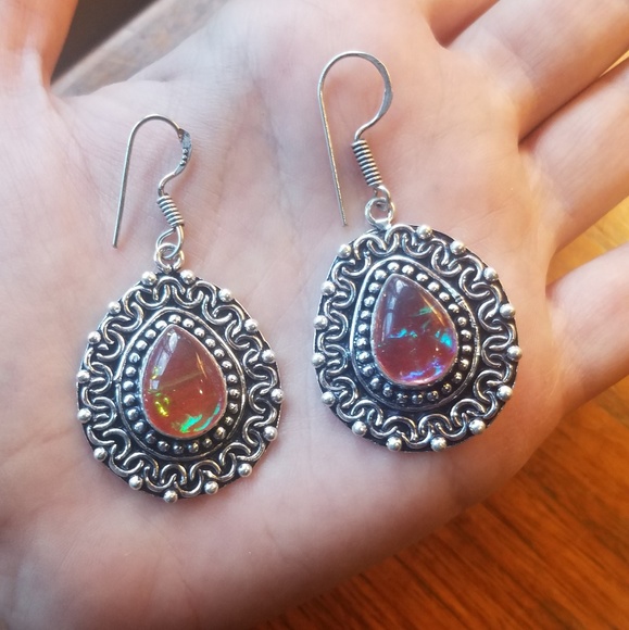 Jewelry - NWOT Sterling Pink Triplet Opal Earrings